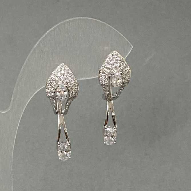 Xuping Earrings with White Rhinestones, 10mm Diameter, ~30mm Length, Rhodium