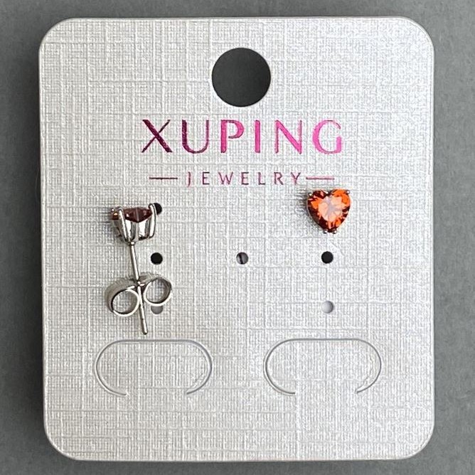 Xuping Heart Stud Earrings with Red Crystal, 5 mm diameter, Rhodium-plated