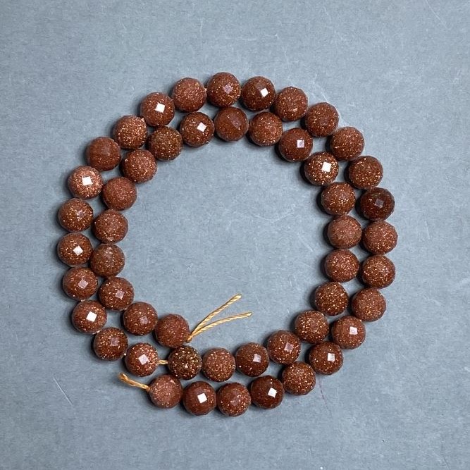 Aventurine Beads Golden Sand Faceted Round 8mm ± on Thread, 38cm+