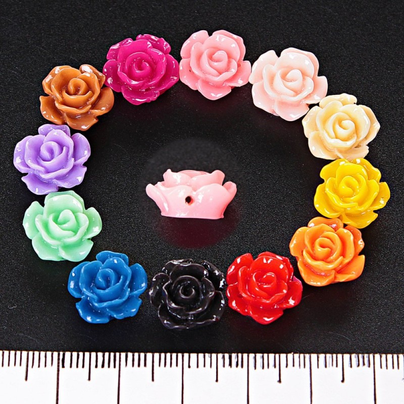 Rosette Beads Assorted Set, through-hole, 13mm, pack of 9g, 20+ pcs