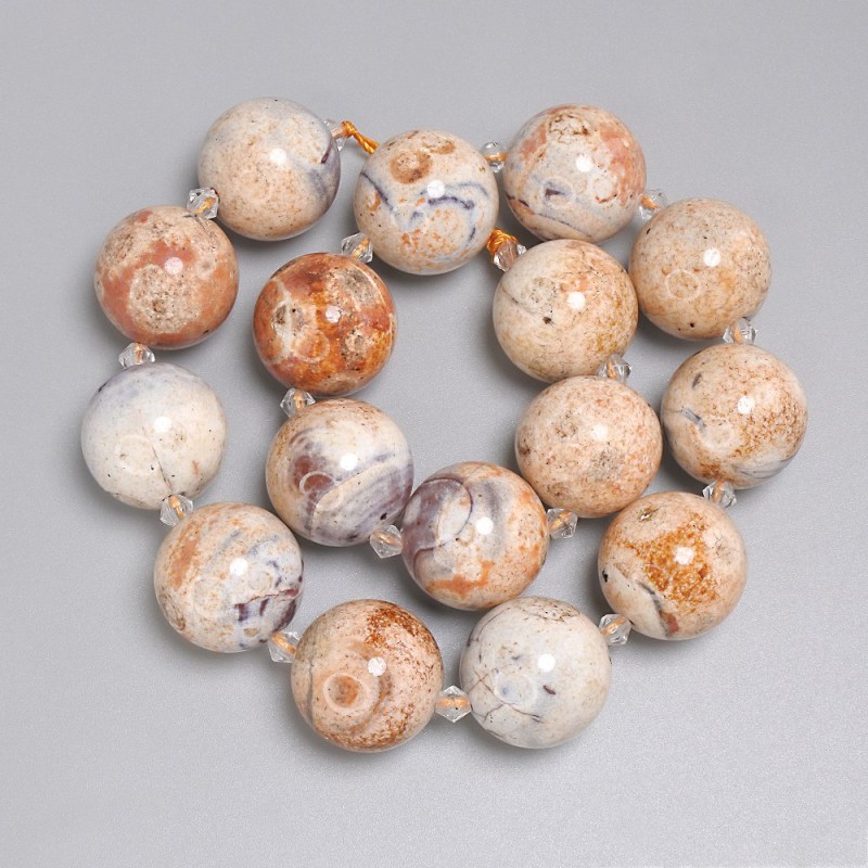Desert Jasper Beads Smooth Round 20mm±, 5mm± Bead Size, 37cm± Length on Thread