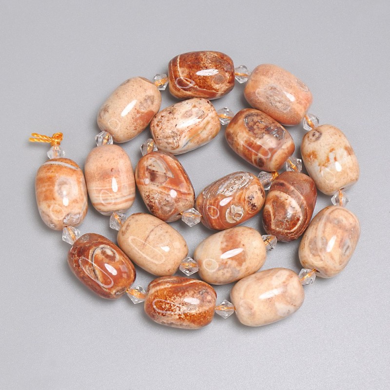 Desert Jasper Barrel Beads, 18x13mm approx, 5mm+/- seed beads, 37cm length on thread