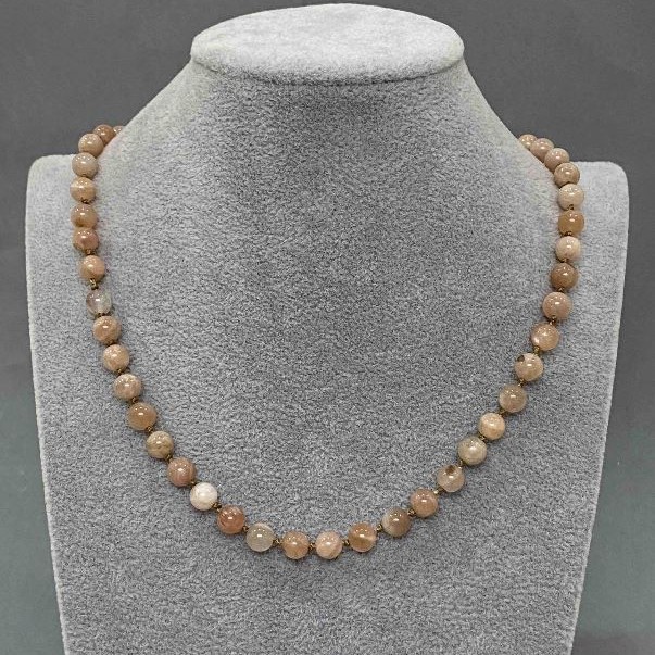 Selenite Bead Necklace Smooth Round Beads, 6.5 mm (±), Length 45 cm ± with Clasp