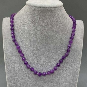 Amethyst Bead Necklace, round bead, diameter 6.5 mm ±, length 45 cm ± with clasp