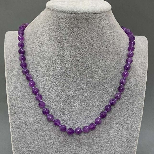 Amethyst Bead Necklace, round bead, diameter 6.5 mm ±, length 45 cm ± with clasp