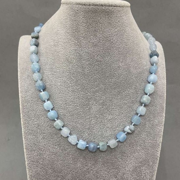 Aquamarine Necklace Bead Droplet, diameter 7-9×7-7, 5mm ±, length 50cm ± with clasp