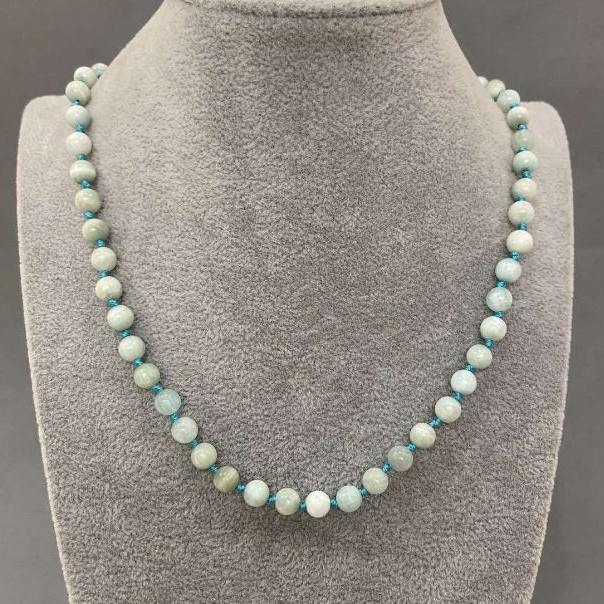 Larimar Beads Necklace with Natural Larimar, smooth round beads, diameter 6+-mm, length 45cm+- with clasp