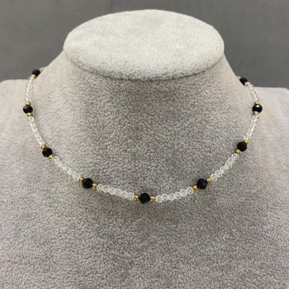 Choker Czech Crystal Faceted Rondelle 3x2.5mm + Turmaline Bead 4mm+- Length 38cm + 5cm Extender Chain