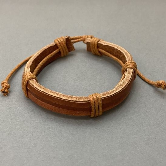 Bracelet, brown Eco leather with pull closure