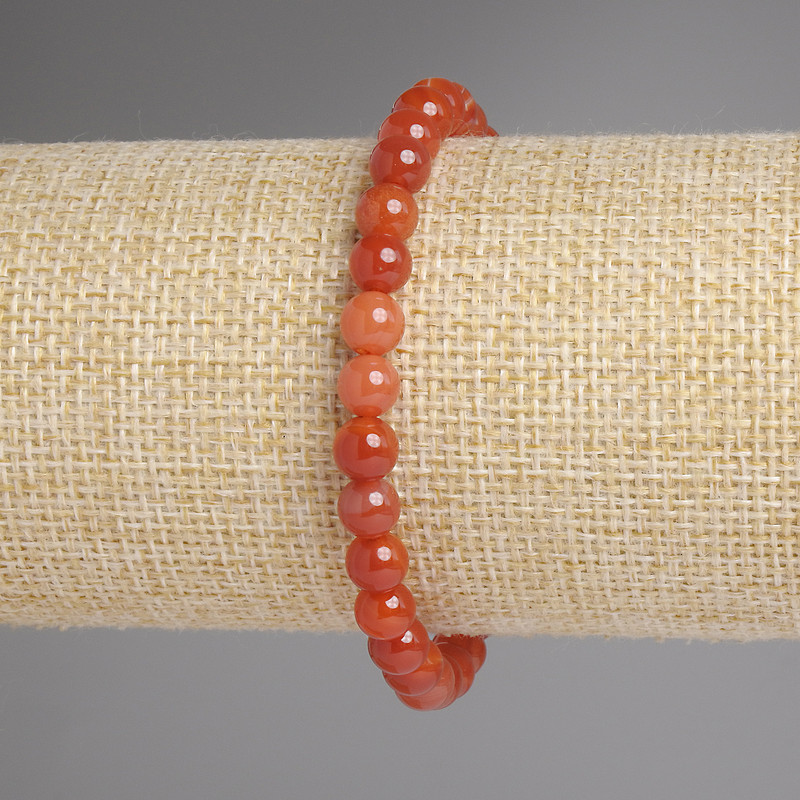 Carnelian Bead Bracelet, smooth round beads 6 mm, stretchy 18 in
