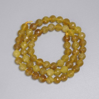 Beads Yellow Quartz Faceted Round 6mm+-, string length 38cm+- on thread