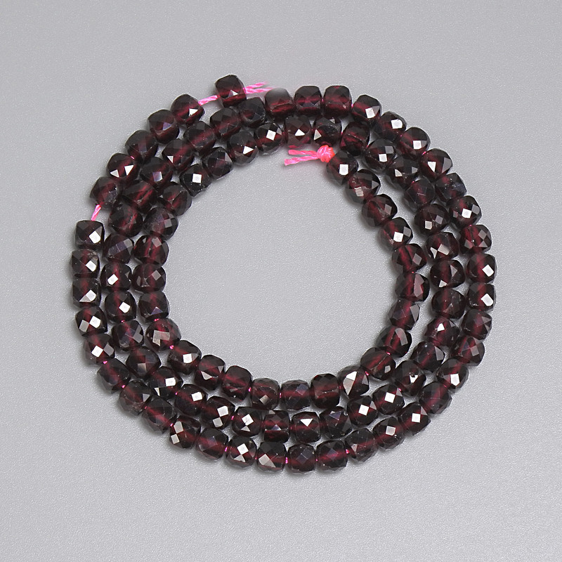 Garnet Beads Faceted Cubes 4x4mm+, length 39cm+-, on a thread