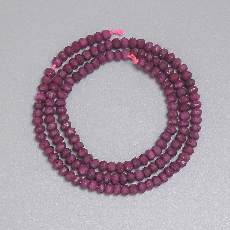 Ruby Beads Faceted Rondelle 4x3mm, 39cm+/- on Thread