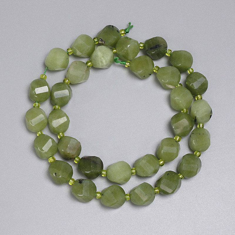 Jadeite Beads Faceted Diamond-shaped 10x9mm+- Seed Beads 3mm+-, 38cm+- on String
