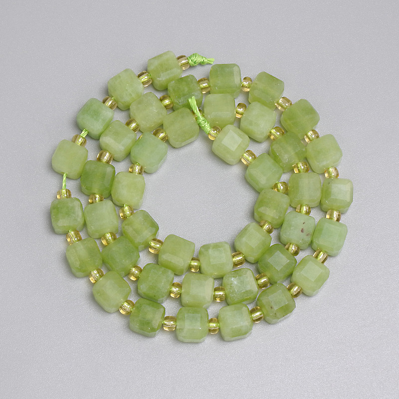 Chrysoprase Beads, Bead-cut Cube 6×6mm±, Czechim 3mm±, 37cm± strand on thread