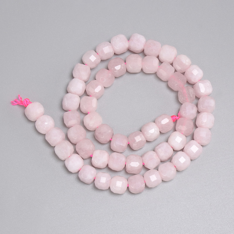 Pink Quartz Beads Cubed 7x7mm ±, 37 cm ± on Thread