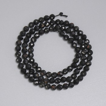 Black Tourmaline Beads Faceted Round 4mm, 39cm+ length on thread
