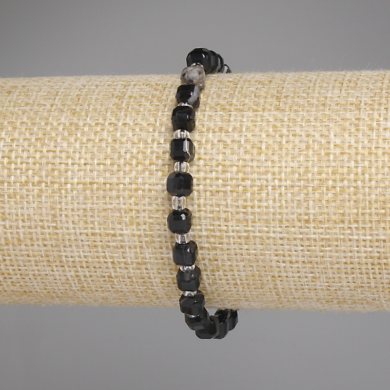 Agate Beaded Cube Bracelet, 5x5 mm cubes ±, 3 mm seed beads ±, 18 cm length ±, stretch