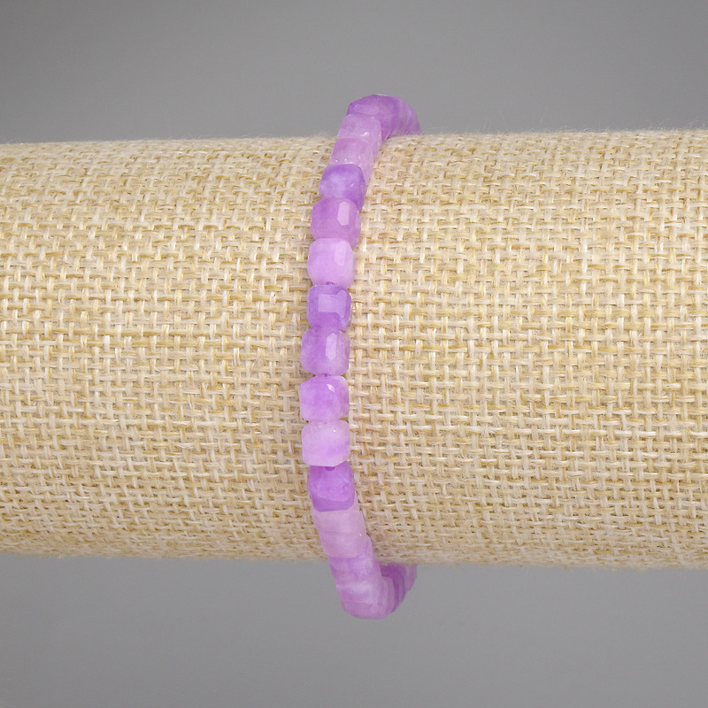 Bracelet Lavender Amethyst Faceted Cube, 5x5mm, 18cm length, stretch