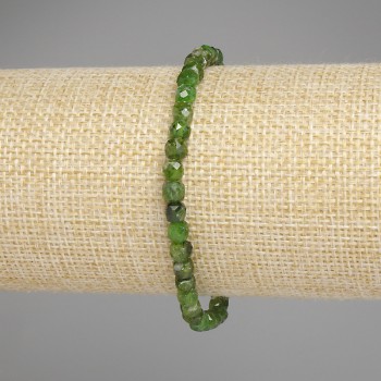 Diopside Bead-Style Bracelet with Faceted Cubes, 4.5×4.5 mm, chain 18 cm stretch