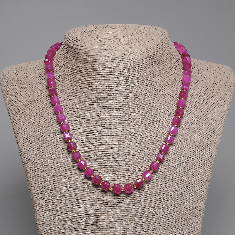 Necklace of Faceted Turmaline Cubes, 7x7 mm diameter, 3 mm seed beads, length 45 cm, with clasp