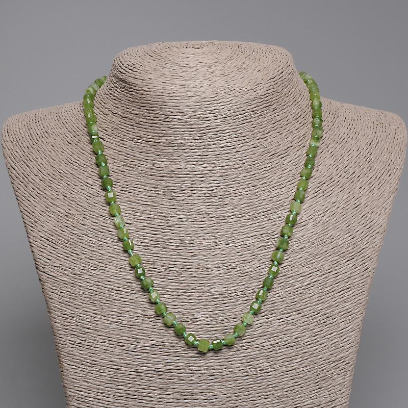 Necklace of Faceted Jadeite Cube, 4–5 mm diameter, length 45 cm ± with clasp