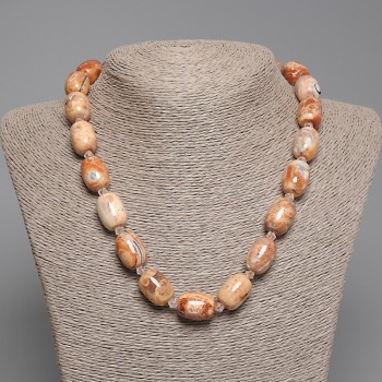 Desert Jasper Beads strand, barrel faceted beads 18×13mm±, 5mm+ seed beads, length 45cm± with clasp