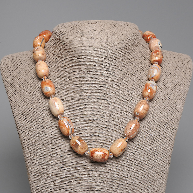 Desert Jasper Beads strand, barrel faceted beads 18×13mm±, 5mm+ seed beads, length 45cm± with clasp