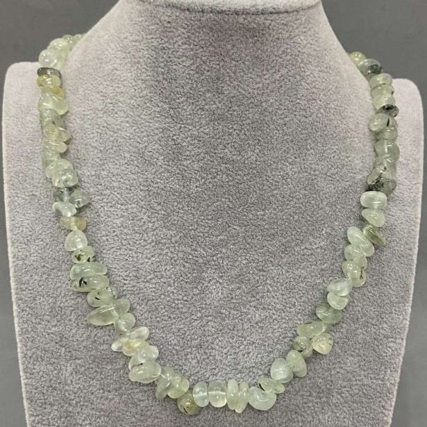 Necklace of Prehnite, faceted, diameter 9-14×4-7mm ±, length 45cm ± with clasp