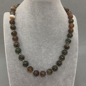 Agate Bead Necklace Smooth Round Beads 10mm +-, length 45cm+- with clasp