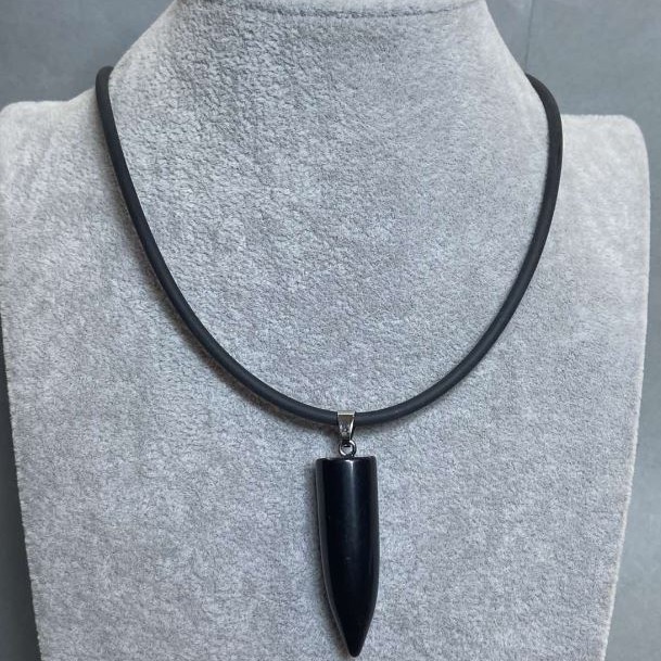 Clearance! Agate Bead Pendant 42×12 mm (±) on a rubber cord, 60 cm long + 5 cm extension chain