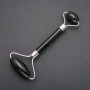Black Agate Stone Massager, dual-sided, 14.5 cm, silver metal frame
