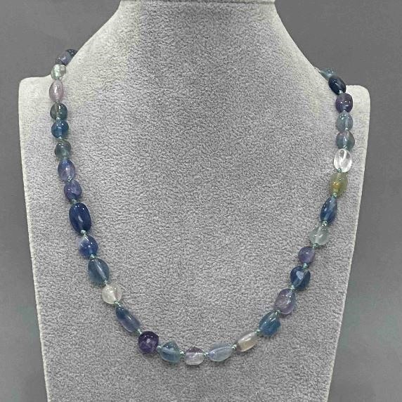 Fluorite Faceted Bead Necklace, 8x9mm diameter, length 50cm ± with clasp
