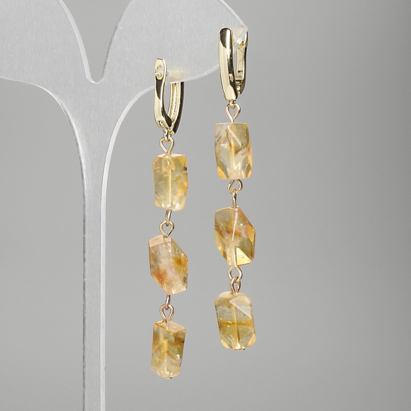 Earrings Citrine Multisided 10-12×8mm +-, length 66mm+