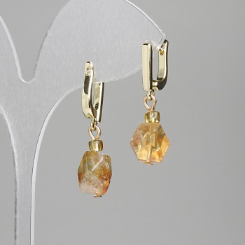 Citrine Earrings Octagonal 12x8mm+- with 4mm+ Seed Beads, length 32mm+