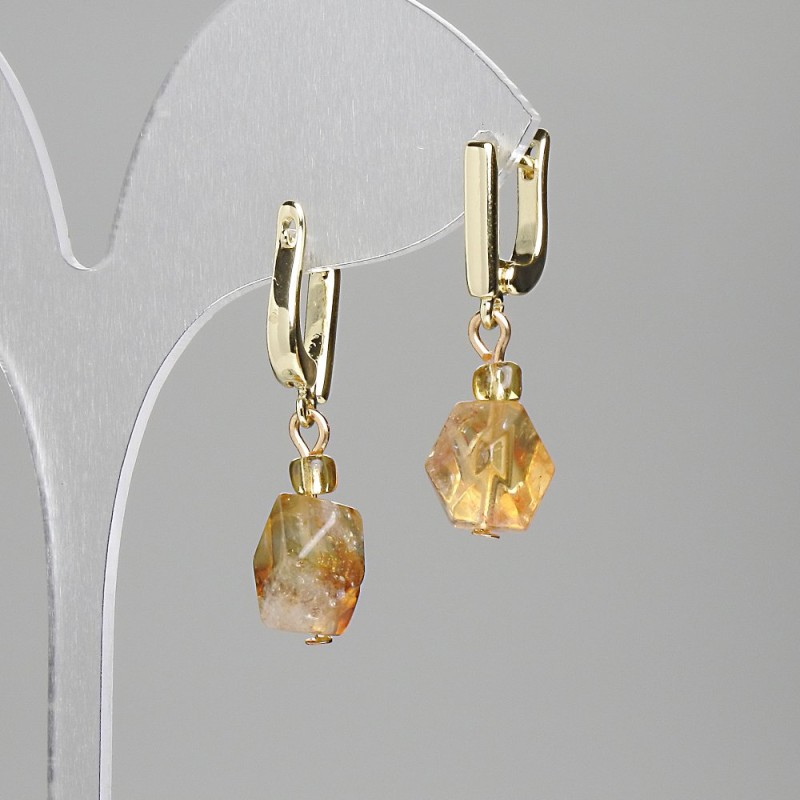 Citrine Earrings Octagonal 12x8mm+- with 4mm+ Seed Beads, length 32mm+