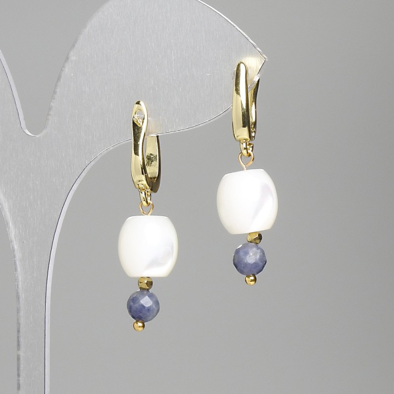 Earrings Pearl with Barilo 10x9, 5mm+-, Sapphire faceted bead 5.5mm+-, length 33mm+-