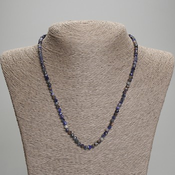 Sodalite Bead Necklace, Faceted Round Beads Ø 4 mm ±, Length 45 mm ± with clasp
