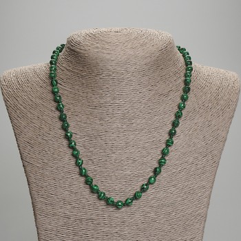 Malachite Bead Necklace with Faceted Round Beads, 6 mm diameter ±, 45 cm length ± with clasp