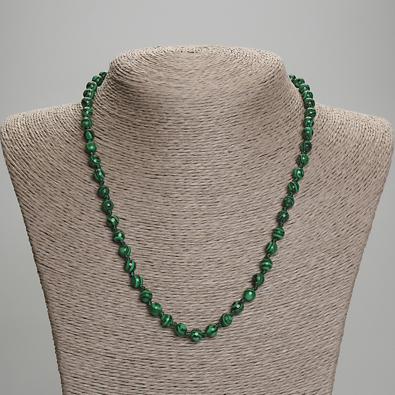 Malachite Bead Necklace with Faceted Round Beads, 6 mm diameter ±, 45 cm length ± with clasp