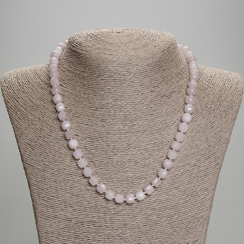 Necklace Rosy Quartz Faceted Cube Beads, 7x7 mm diameter, approx. 45 cm length with clasp