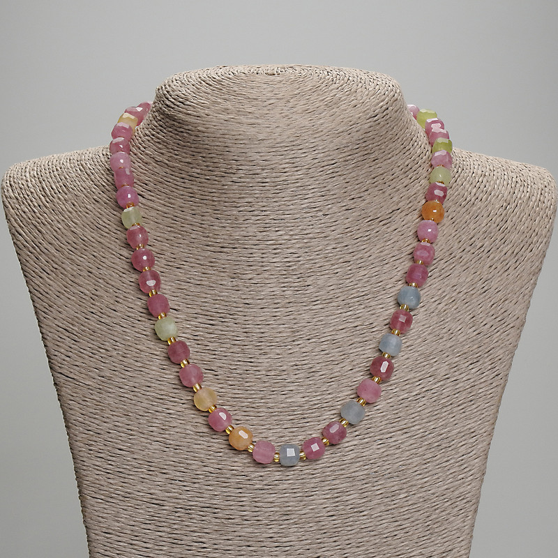 Tourmaline Bead Necklace with Faceted Cubes, 7x7mm+- beads 3mm+-, length 45mm+- with clasp