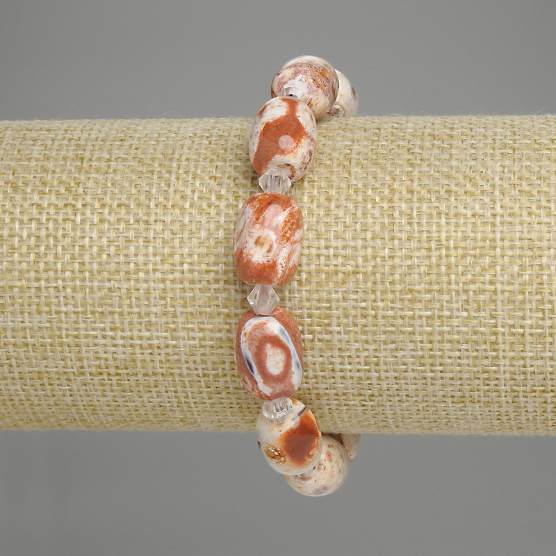 Desert Jasper Bead Bracelet 14x10mm Barrels + Seed Beads 5mm +-, length 18cm +