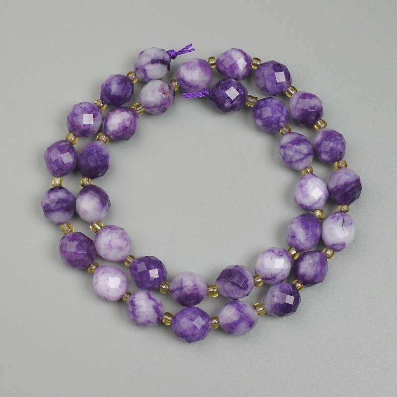 Sugilite Faceted Diamond-Shaped Beads, 9.5×8.5mm, thread length ~38 cm, 3mm+ seed beads on thread