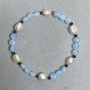 Bracelet Aquamarine Faceted Coin Beads, 6mm± Diameter + Freshwater Pearls 8-8.5×8mm±, Length 18cm± Stretch