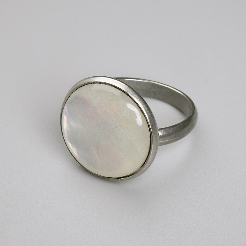 Ring 18mm+ Pearl, silver metal size various