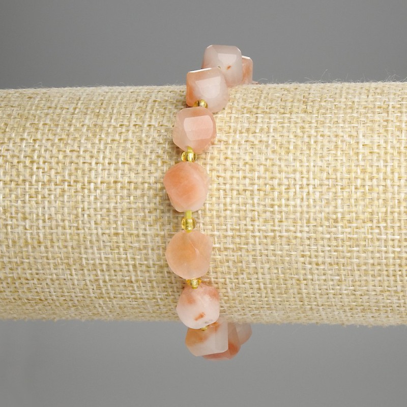 Carnelian Beaded Bead-shaped Crystal Bracelet, 10x9mm Diamond Cut Diamonds, Stretch 18cm