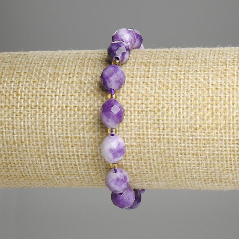 Sugilite Bead-Form Bracelet, faceted grain, diameter 9.5×8.5 mm ±, 3 mm seed beads ±, length 18 cm ±, stretch
