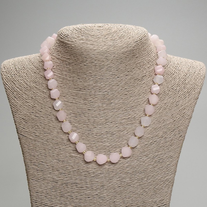 Necklace Pink Quartz Faceted Diamond Beads, 10x9mm+- beads 3cm+-, length 45mm+- with clasp
