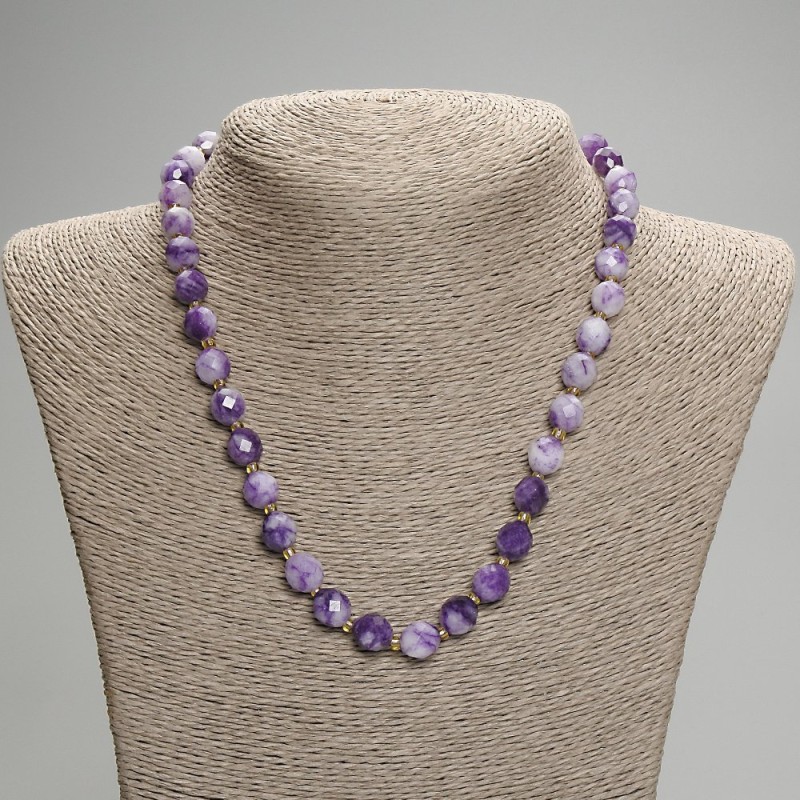 Sugilite Necklace Faceted Bead, 9.5×8.5 mm, 3 mm seed beads, 45 cm length with clasp